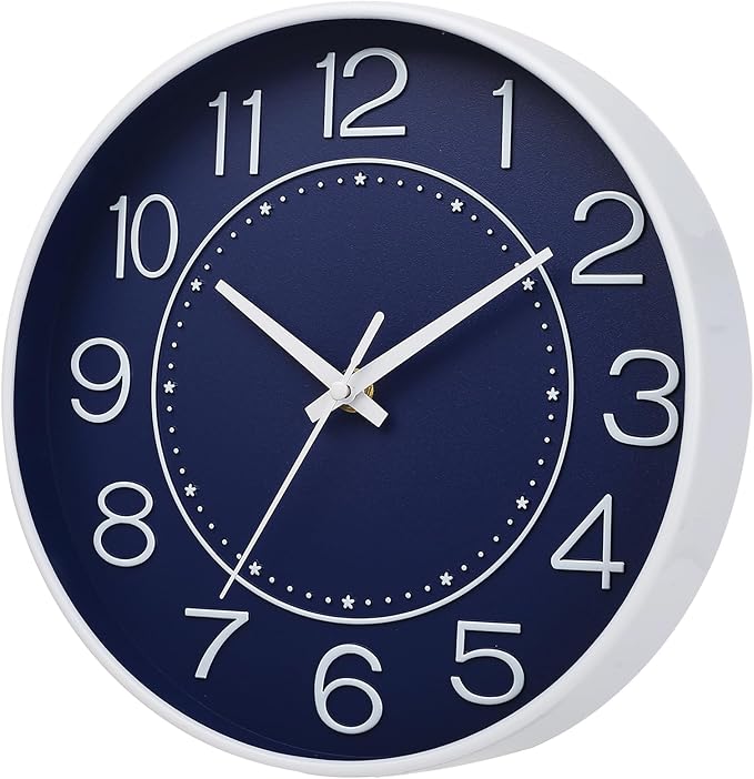 HZDHCLH Modern Wall Clocks Battery Operated,10 inch Navy Blue Clock for Wall,Silent Small Wall Clock for Living Room Bedroom Kitchen Office Nursery Decor