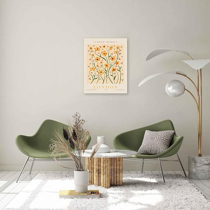 Flower Market Wall Art Framed, Abstract Flower Market Wall Art Prints, Vintage Colorful Floral Wall Art Decor, Minimalist City & Flower Painting Pictures for Aesthetic Room, Bedroom, Living Room, Gallery, Boho Room Decor（12x16inch, Type 3)