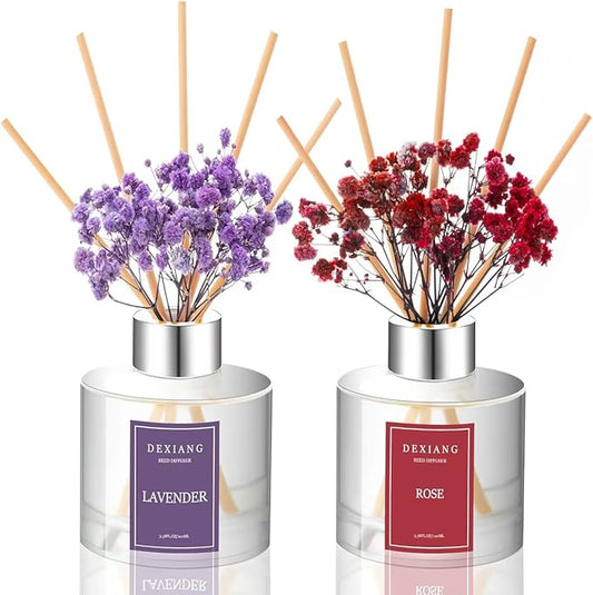 Reed Diffuser 3.38 oz (100ml) 2pcs,Rose/Lavender Scented Reed Diffuser Set,Reed Diffuser & Oil Diffuser Sticks,Home & Kitchen| Home & Bathroom Decor，Fragrance and Gifts