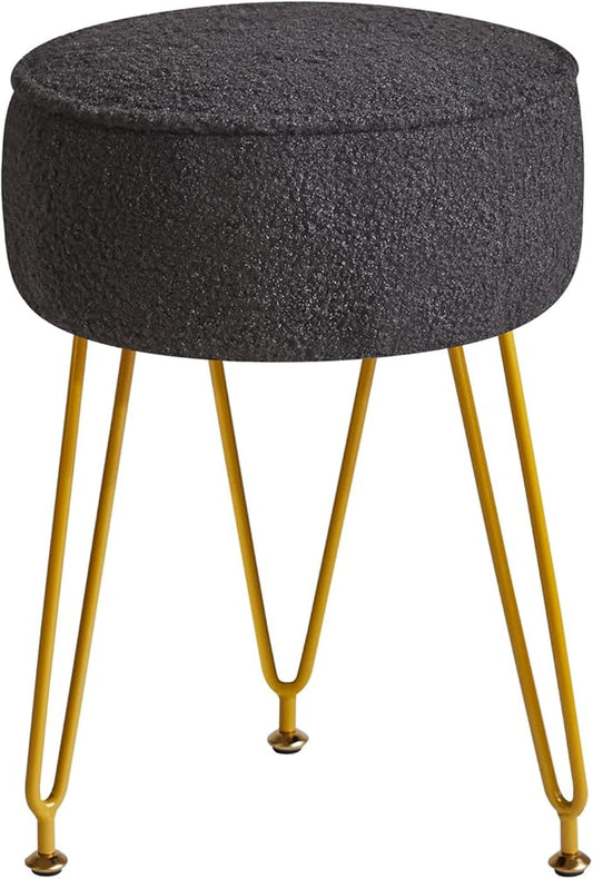 IBUYKE Teddy Velvet Round Footrest Ottoman, Makeup Vanity Side Table, Velvet Dressing Table Seat, Pouf Couch Stool for Living Room Bedroom, Black WBD009B