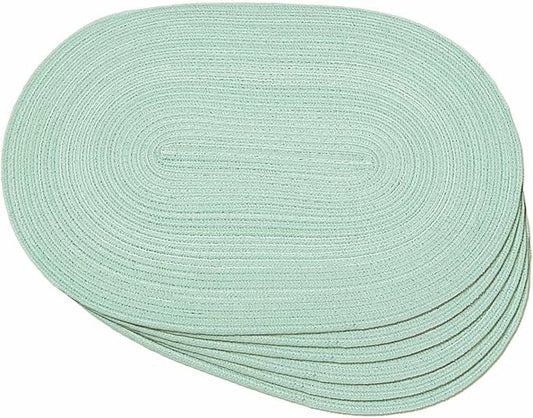 Noctiflorous Oval Braided Placemats Set of 6 Woven 12x18 Inch Non Slip Washable Heat Resistant Place Mats Round Tablemats for Dining Kitchen Party Daily Table Decor Dinner Mats (14 Mint Green, 6)