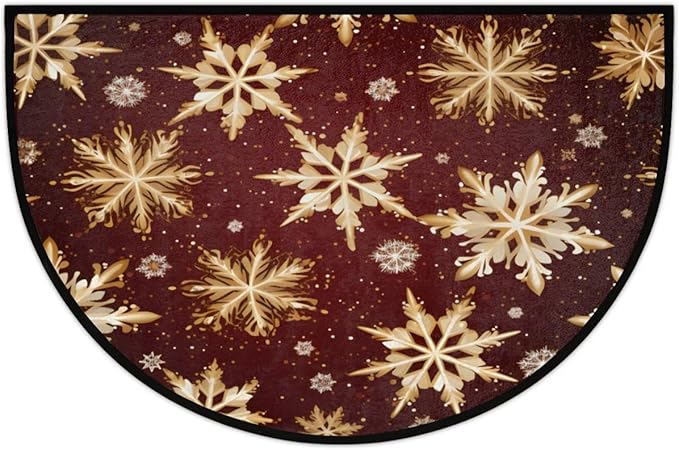 Half Round Doormat Indoor Entrance Mat Bathroom Carpet Absorbent Floor Mat Kitchen Mat for Home Front Door Bedroom Living Room Christmas Decorative Rug Winter Snowflakes