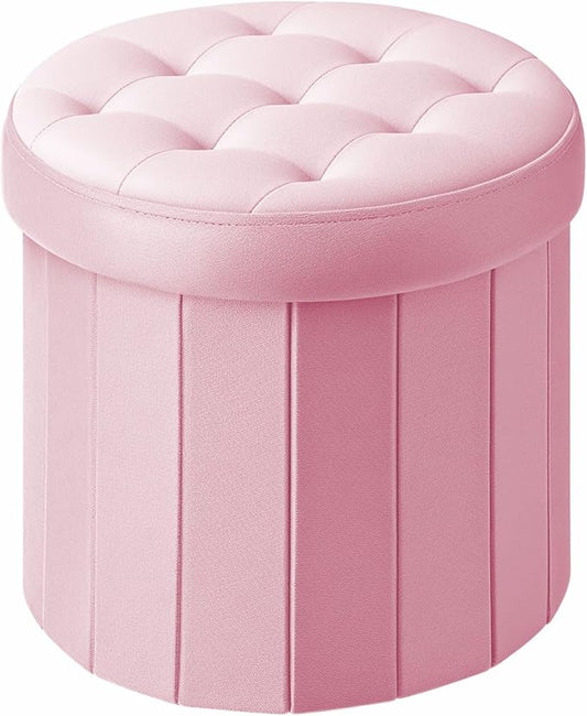 Bsketa® Folding Storage Ottoman Round 14" x 14" x 13"Inch Foot Stool with Thicker Foam Padded Seat Small Velvet Storage Ottoman Bench Foot Rest for Living Room Foldable Coffee Table(Pink)