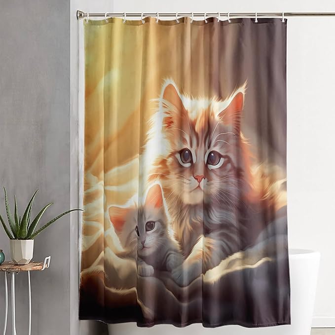 AILONEN 3D Kawaii Cat Shower Curtain, Beautiful Kittens with Flower Shower Curtain for Kids Girl Boys Bathroom Decor,Cute Pet Animal Cat Lover Waterproof Shower Curtains Sets with Hooks,72" W*84" H