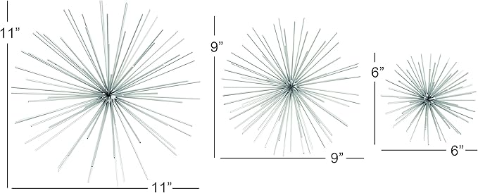 CosmoLiving by Cosmopolitan Metal Starburst Home Wall Decor 3D Wall Sculpture, Set of 3 Wall Art 6", 9", 11"W, Silver