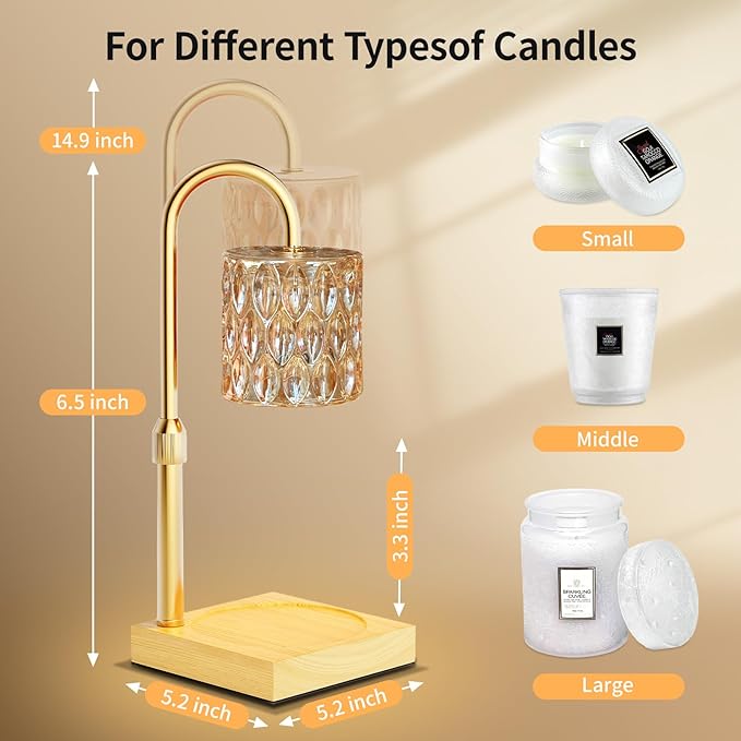 Candle Warmer Lamp with Timer and Dimmer, House Warming Gifts New Home Decor, Adjustable Height with 2 Bulbs(Amber)