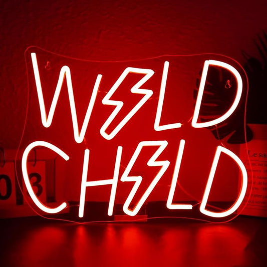 Wild Child Neon Sign Dimmable Creative LED Wall Decor for Home Colorful Neon Lights for Child Edgy Room decor Teens Unique Back to School Gift for students