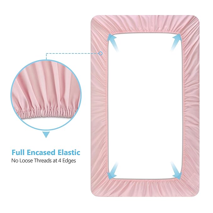 TILLYOU Baby Crib Sheets for Boys Girls, Fitted Crib Sheet 2 Pack for Standard Crib and Toddler Mattresses, Super Soft Toddler Bed Sheets, 28"x52"x8",Rosewater&Mint Macarons