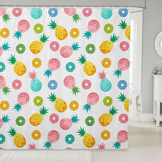 Feelyou Pineapple Shower Curtain Colorful Fruits Fabric Shower Curtain for Kids Boys Girls Tropical Pineapple Bathroom Waterproof Accessories with 12 Hooks Watercolor Curtains,72X72 Inches