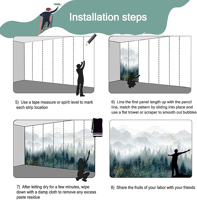 Foggy Pine Tree Forest Wallpaper and Gold Mural for Bedroom (Not Peel and Stick)