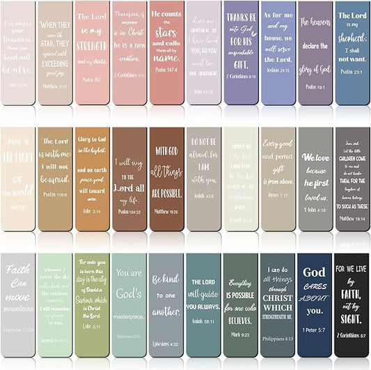 Chinco 30 Pcs Christian Bookmarks Magnetic Bible Verse Bookmarks Religious Scripture Inspirational Church Supplies Motivational Prayer Page Clip for Women Kid Student Teacher School Gift(Morandi)