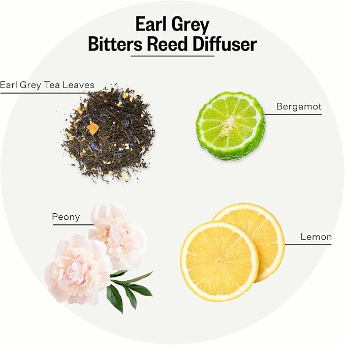 Apotheke Luxury Scented Oil Reed Diffuser for Home (Earl Grey Bitters) - Home Fragrance Diffuser Set with Sticks