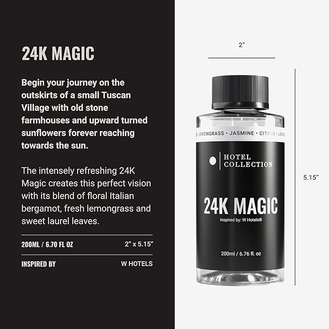 Hotel Collection | 24K Magic Oil Blend | Luxury Hotel Inspired Aromatherapy Scent Diffuser Oil | Citrus, Lemongrass and Jasmine 6.7 fl oz 200 mL