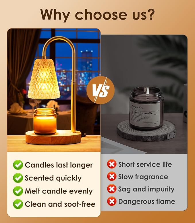 Candle Warmer Lamp with Timer - Adjustable Height Dimmable Warmer Candle Lamps Candle Warmer Lamp Wax Melt Warmer with 2Bulbs for Women Christmas Birthday Gifts
