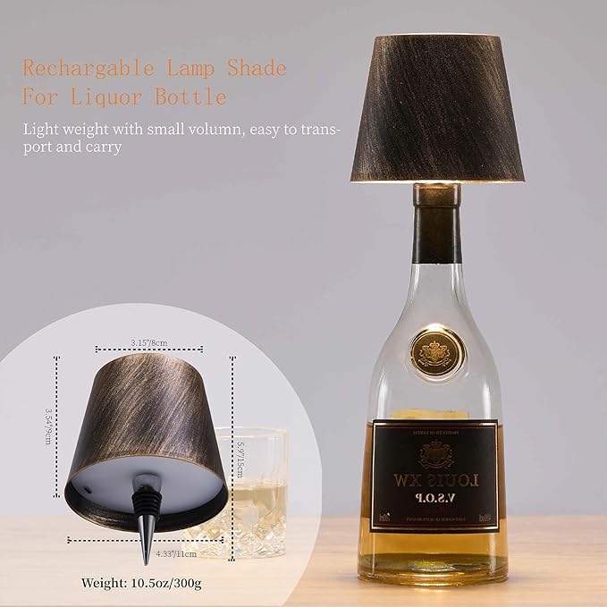 Rechargeable Bottle Lamp, LED Wine Bottle Light Ambient Light for Desk Table Bar Decor, Bottle Lamp Shade for Whiskey Wine Liquor Bottle, Brushed Copper