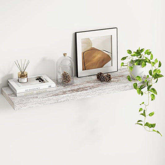 Fun Memories Deep Floating Shelves - 36" W x 9" D x 1.6" H Rustic Grey Wall Shelf - Wall Mounted Shelves for Storage - Wooden Shelves with Invisible Brackets for Living Room, Farmhouse - Set of 1