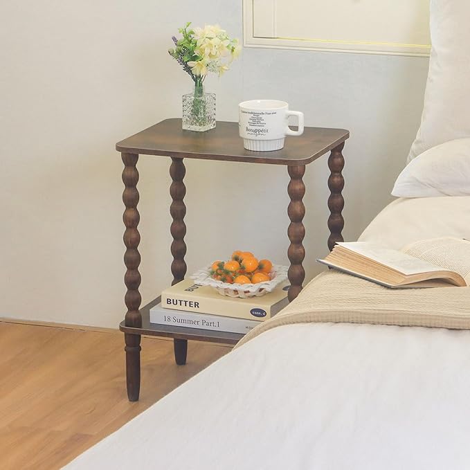 Side Tables Set of 2, Small End Table with Storage Shelf, Night Stand Set 2 Bedside Tables for Living Room, Bedroom, Office and Small Spaces (Rustic Brown)