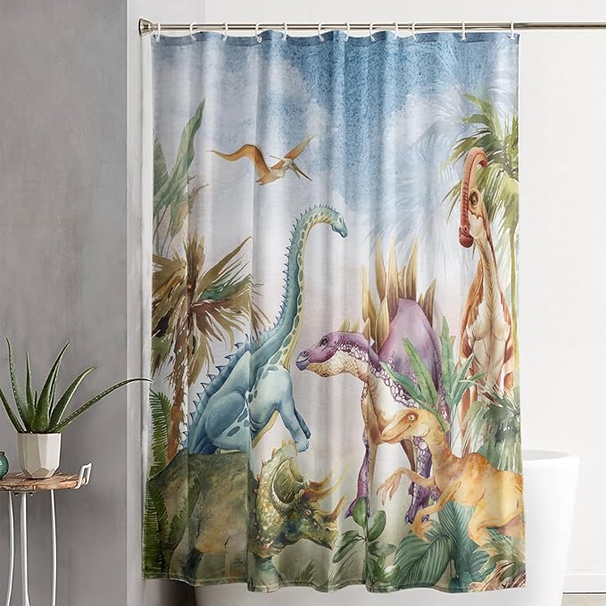 AILONEN Dinosaur Shower Curtain 60" W*72" H for Bathroom,3D Tropical Dinosaur Bathroom Shower,Cartoon Dinosaur Boys Bath Curtain Polyester Waterproof Shower Curtain with 12 Hooks
