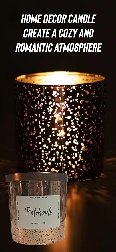 Patchouli Meditation Candle - Soy Candle 45 Hour Plus Burn Time - Aromatherapy Candle for Men, Women - All Natural, Non-Toxic Relaxing Candle | Healthy Organic Soy Candle