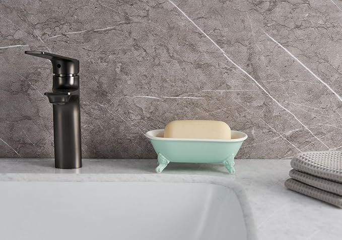 6.5" Ceramic Mini Decorative Clawfoot Bathtub Bar Soap Dish, Kitchen Sponge Holder and Shower Tray for Bathroom, 1 Pack(Bright Teal)