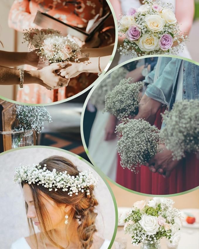 Babys Breath Artificial Flowers, 48Pcs Fake Baby Breath Flowers Artificial Bulk 11inch White Faux Gypsophila Real Touch Flowers for Outdoors Wedding DIY Bouquet Arrangement Home Garden Decor
