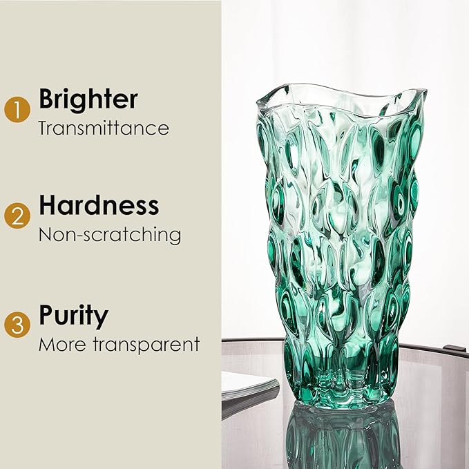 CEMABT 9.5inch 3.4 lb Glass Vases for Flowers Unbreakable Thickened Morden vase for Tables Centerpieces,Colorful,Vintage and Clear Rose Large Flower vases for Bouquet Unique Gifts（Green）