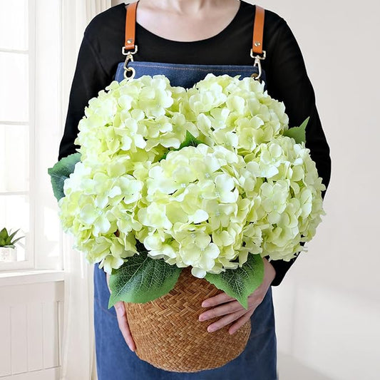 Green Hydrangea Artificial Flowers, 5Pcs 20Inch Large Lifelike Faux Silk Flowers, Full Artificial Hydrangeas for Bouquet Table Centerpieces Indoor Spring Outdoor Home