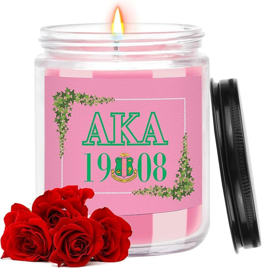 AKA Sorority Gifts,Pink and Green 7oz Scented Candle Sorority Paraphernalia Gifts for Sister Friend,Sorority Scented Home Decor Gift (aka-Leaf)