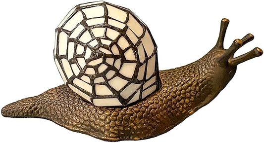 Bieye L10988 Land Snail Tiffany Style Stained Glass Accent Table Lamp for Home Decor (White, 10" D x 5" W x 5" H)