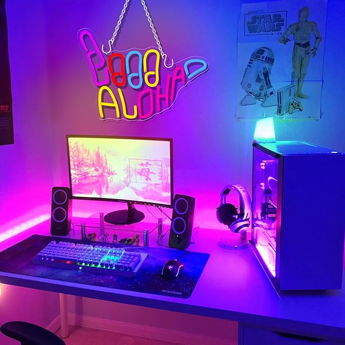 Aloha Hand Neon Sign Dimmable Shaka Gesture Skeleton Hand Led Neon Sign Light for Wall Decor Home Office Hotel Pub Bar Birthday Gift Kids LED Art Wall Decoration