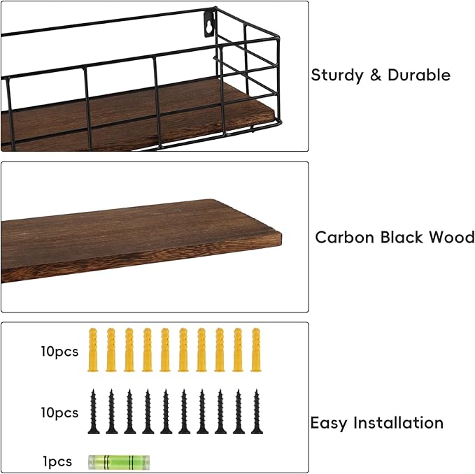 Fixwal Hanging Floating Shelves, 4 Sets of Wall Mounted Shelves for Wall Storage, Hanging Storage Shelf for Bathroom, Living Room, Bedroom, Kitchen (Paulownia)