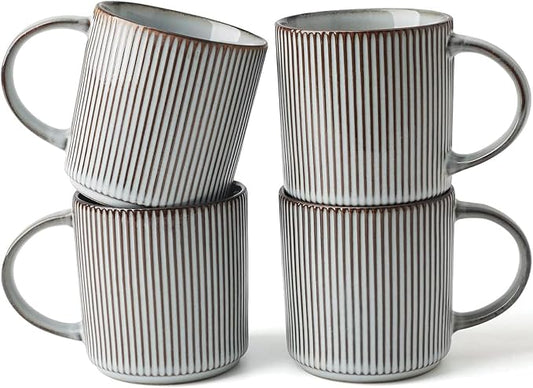 famiware Coffee Mug Set for 4, Star 12 oz Catering Mugs Cup Set with Handle for Coffee, Tea, Cocoa, Milk - Ceramic Stoneware Drinkware Set, Smoky Blue