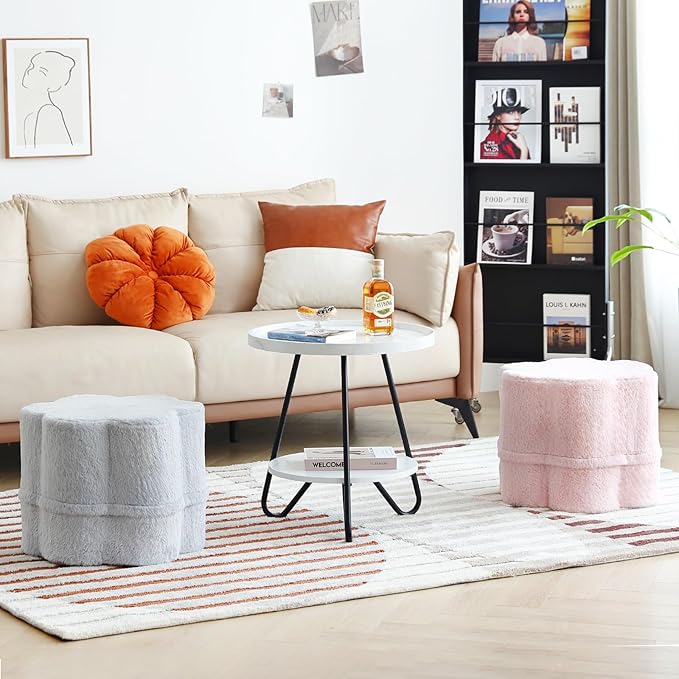 Tiita Floral Pouf Ottoman, Foot Stools Ottoman with Foam Chunk Filling, Puff Foot Rest for Couch, Living Room, Kids Room, Grey