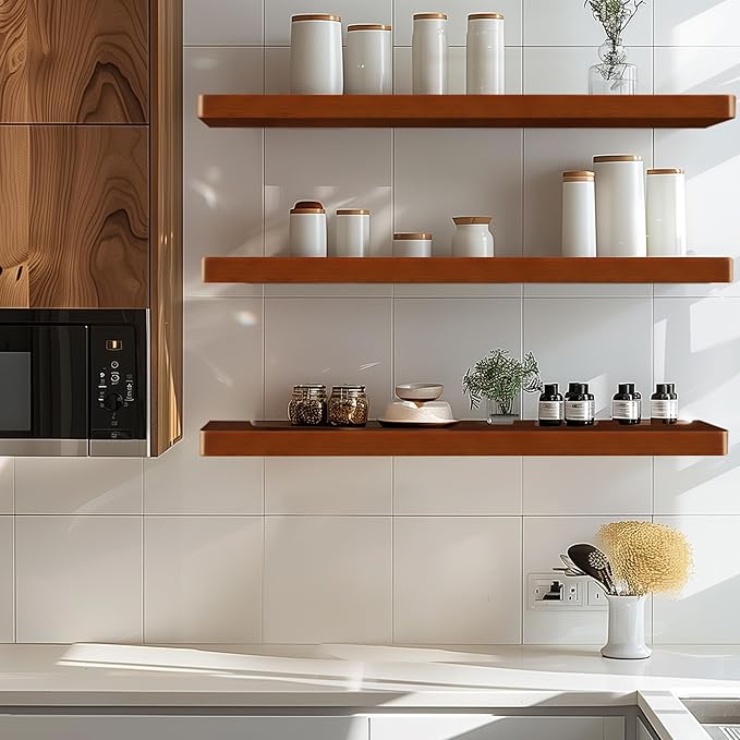 Floating Shelves for Wall, Wood Shelves with Invisible Brackets for Bathroom, Living Room, Bedroom and Kitchen, Long Wall Shelf for Books/Storage/Room Decor, 36 Inch, Set of 2, Walnut