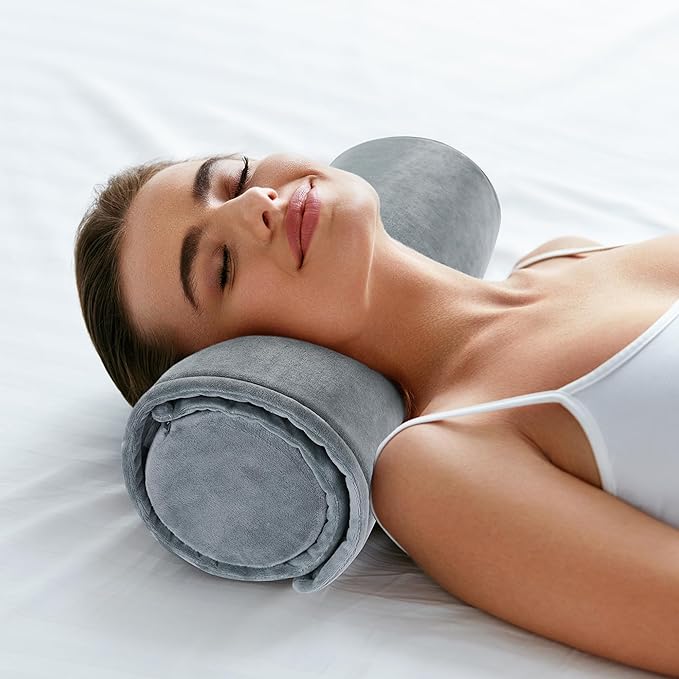 HOMBYS Adjustable Neck Roll Pillow Memory Foam Pillow Support for Sleeping, Adjustable Thickness Cylinder Bolster Pillow with Removable Washable Cover, Ergonomically for Neck, Leg, Back & Yoga