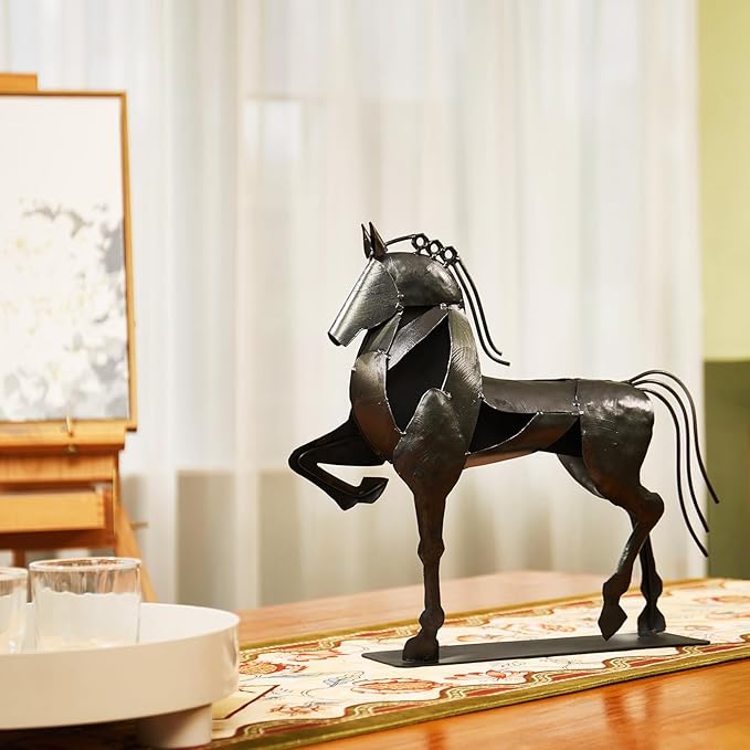 Horse Statue, Unique Metal Art Sculpture for Vintage Home Decor, Modern Decor, Gift for Horse Lovers (Black)