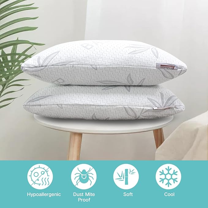 JJDANFILL Rayon Derived from Bamboo Pillow King Size Set of 2 - Machine Washable Bed Pillows for Sleeping for Back, Stomach, Side Sleeper - Firm Shredded Memory Foam Pillows 20 * 36in