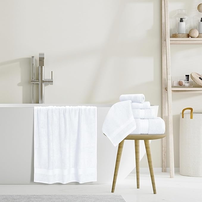 GLAMBURG Ultra Soft 8-Piece Towel Set - 100% Pure Ringspun Cotton, Contains 2 Oversized Bath Towels 27x54, 2 Hand Towels 16x28, 4 Wash Cloths 13x13 - Ideal for Everyday use, Hotel & Spa - White