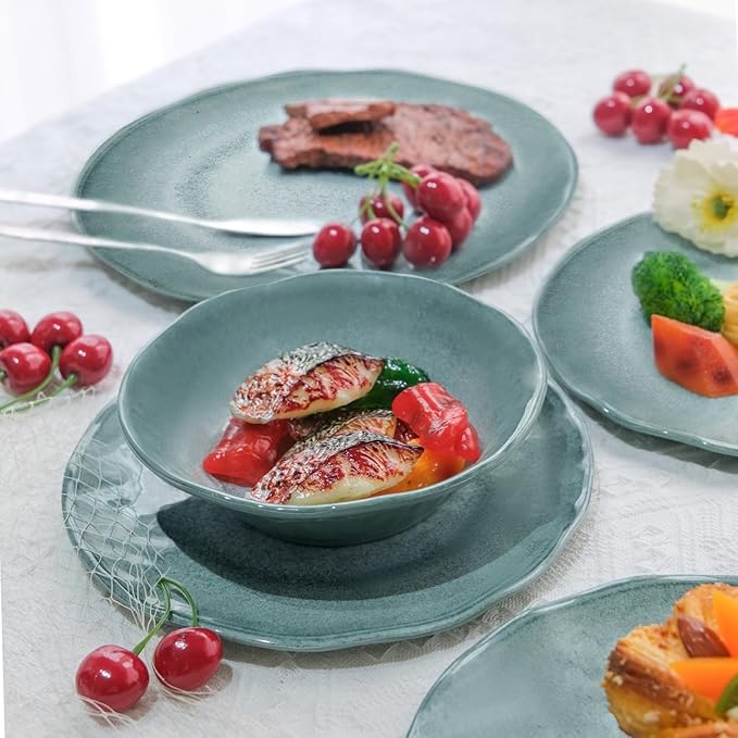 Missyip Melamine Dinnerware Set, Indoor and Outdoor Use Plates and Bowls Sets, Durable 12 Pcs Dishes Sets for 4, BPA Free Dishwasher Safe Not Microwave Not Oven