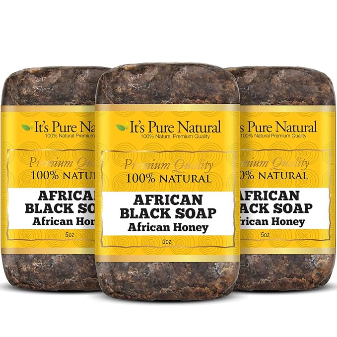 It's Pure Natural African Black Soap Bars with African Honey (Pack of 3) Organic Raw Soap for Face & Body, Acne Treatment & Dark Spot Remover [Made in Ghana]