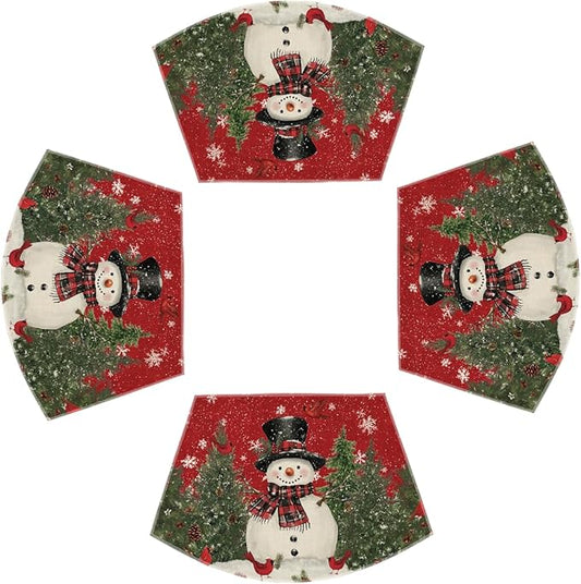Artoid Mode Red Christmas Snowman Wedge Placemats for Round Table Set of 4, Winter Seasonal Kitchen Dining Table Decoration for Indoor Party Home