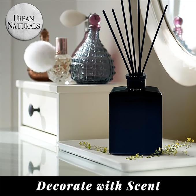 Urban Naturals Crisp White Linen Reed Diffuser Gift Set – Citrus, Ozone, Ylang–Ylang, Lilies & Sandalwood for a Fresh Smelling Home – 5 Ounce Sleek Black Rectangular Glass Bottle – Made in The USA