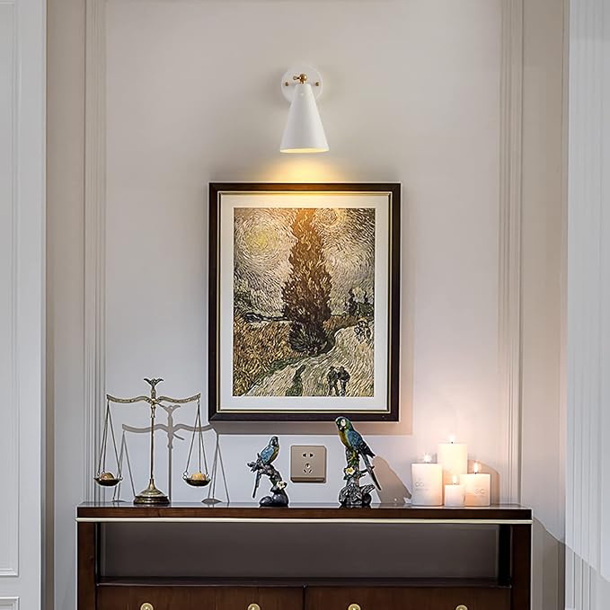 White Wall Sconces Set of Two, Modern Sconces Light Fixtures Hardwired with Metal Shade,Indoor Decor Arm Swing Lamp for Hallway,Bedroom,Living Room,Reading,Bedside,Kitchen,Nightstand
