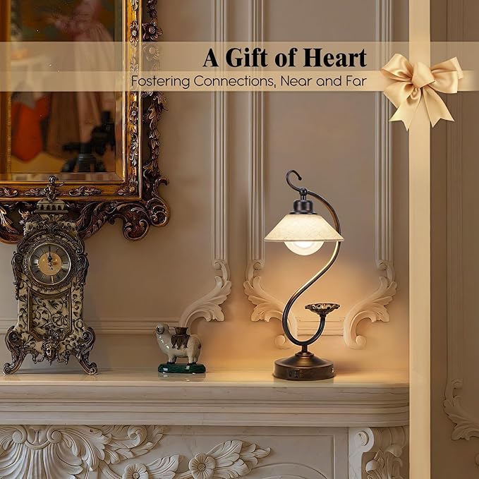 V05 Vintage Flower Table Lamp - Dimmable Nightstand Lamps with USB C+A Charging Ports, Farmhouse Touch Bedside Lamp, Unique Small LED Lamps for Bedroom, Living Room, Entry, Dining, Entryway