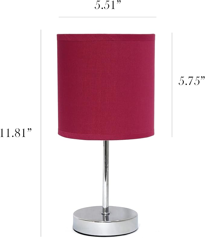Simple Designs LT2007-WNE-2PK Chrome Mini Basic Table Lamp with Fabric Shade 2 Pack Set, Wine
