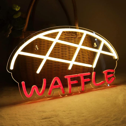 JFLLamp Waffle Neon Signs for Wall Decor Neon Lights for Bedroom Led Business Signs Suitable for Cake Shop Bakery Supermarkets Stores Cookie House 5V Power Adapter, 16.2 * 9 Inch(Warm White + Red)