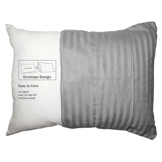 Toddler Pillowcases Set of 2, Hypoallergenic 14x19 Pillow Cover Fits Pillows Sized 13x18 or 14x19, 100% Soft Cotton Envelope Closure Kids Pillowcase for Sleeping, Machine Washable, Grey Stripe