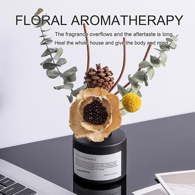 Reed Diffuser Set with Dried Flowers, 3.38fl.oz Fragrance Diffuser with Sticks, Scented Sticks Aroma Diffuser, Home & Office Décor for Air Fresheners, Bathroom (Lime Basil Citrus)