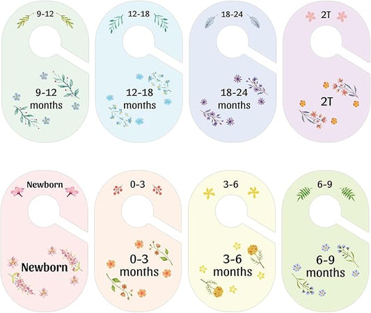 8 Pack Baby Closet Dividers Watercolor Plants Clothing Organizer Double-Sided Colorful Hanger for Newborn to 24 Months