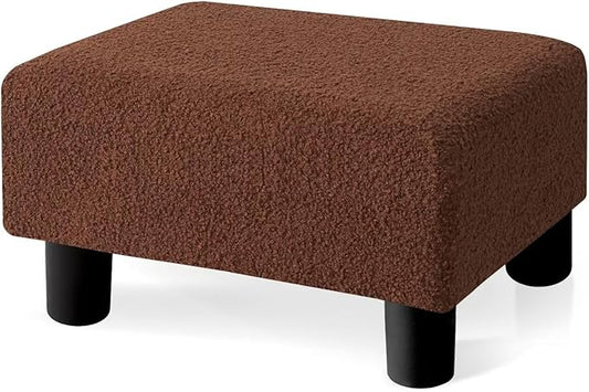 BRIAN & DANY Small Foot Stool Ottoman, Footstool with Legs, Teddy Velvet Foot Rest for Living Room, Bedroom and Office, Brown